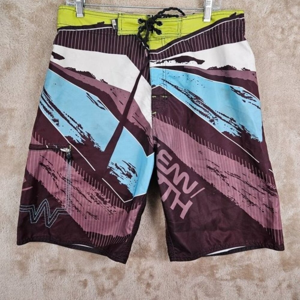 Ocean Earth Anthony Walsh Mens Board Shorts Sz 38 Blue Logo Drawstring Surf Swim